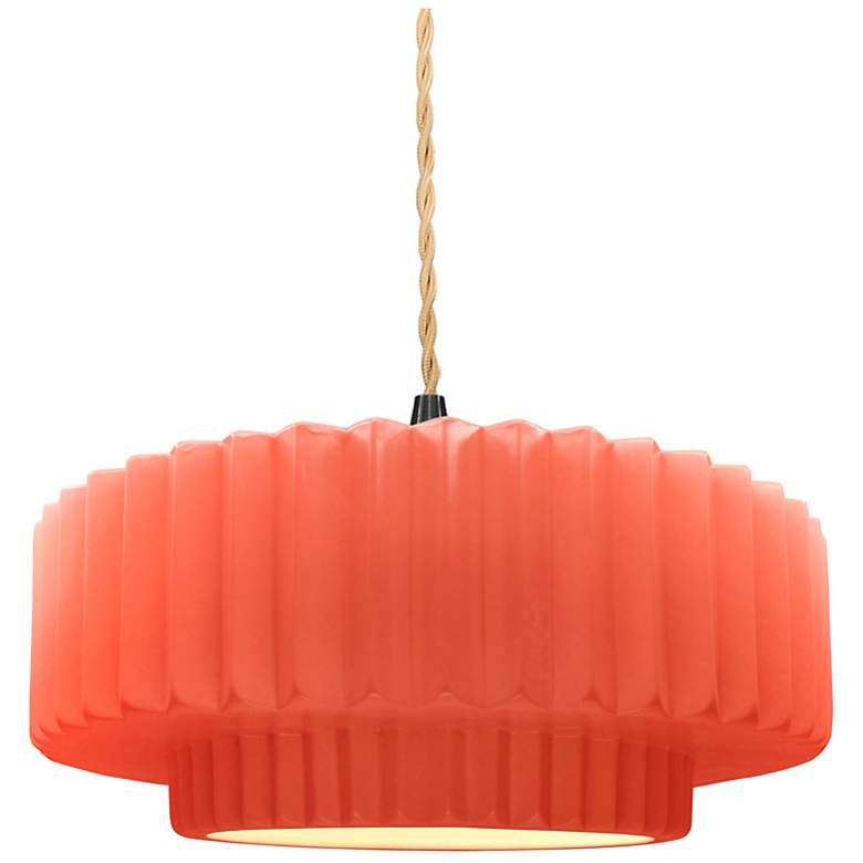 Image 1 14.5"W Gloss Blush Frame Matte Black Tier Pleated Beige Twisted Pendan