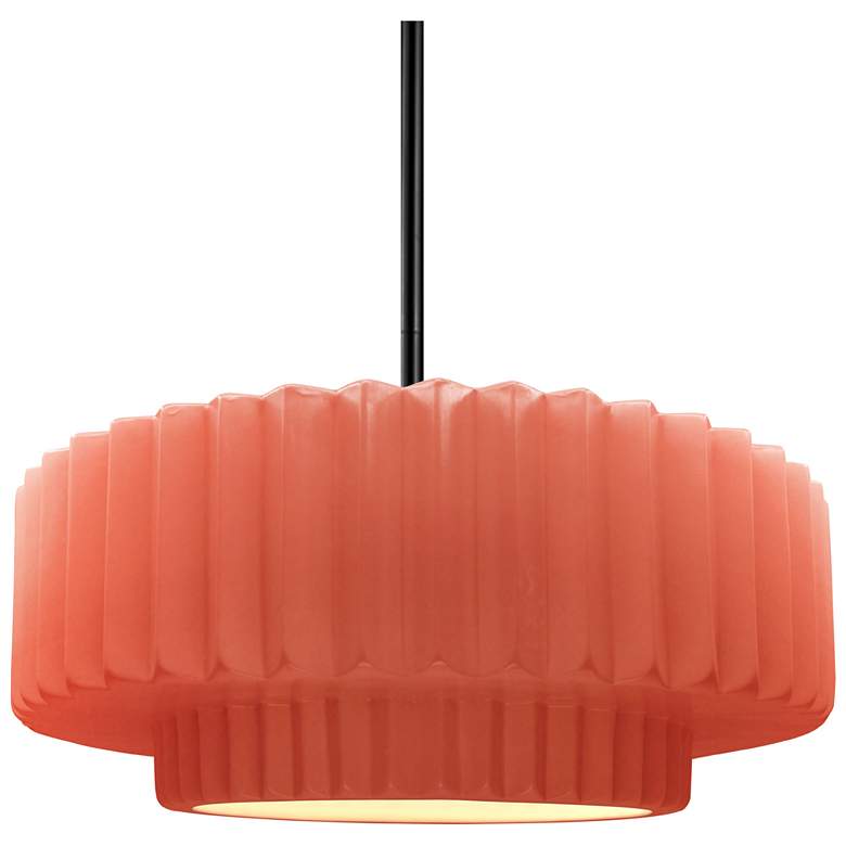 Image 1 14.5"W Gloss Blush Frame Matte Black Tier Pleated Stem LED Pendant