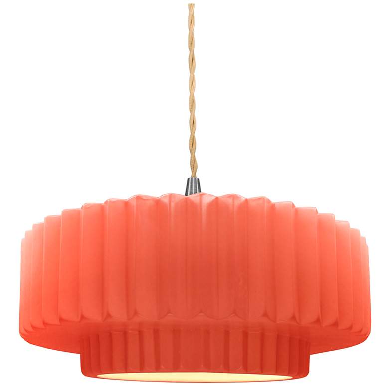 Image 1 14.5"W Gloss Blush Frame Nickel Tier Pleated Beige Twisted LED Pendant