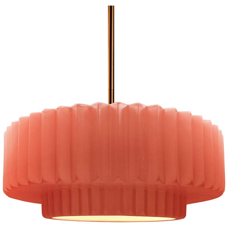 Image 1 14.5"W Gloss Blush Frame Polished Brass Tier Pleated Rigid Stem Kit Pe