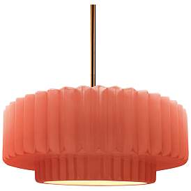 Image1 of 14.5"W Gloss Blush Frame Polished Brass Tier Pleated Stem LED Pendant