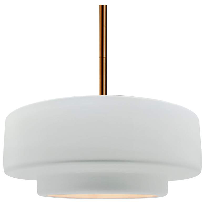 Image 1 14.5"W Gloss White Frame Brushed Brass Tier Rigid Stem Kit LED Pendant