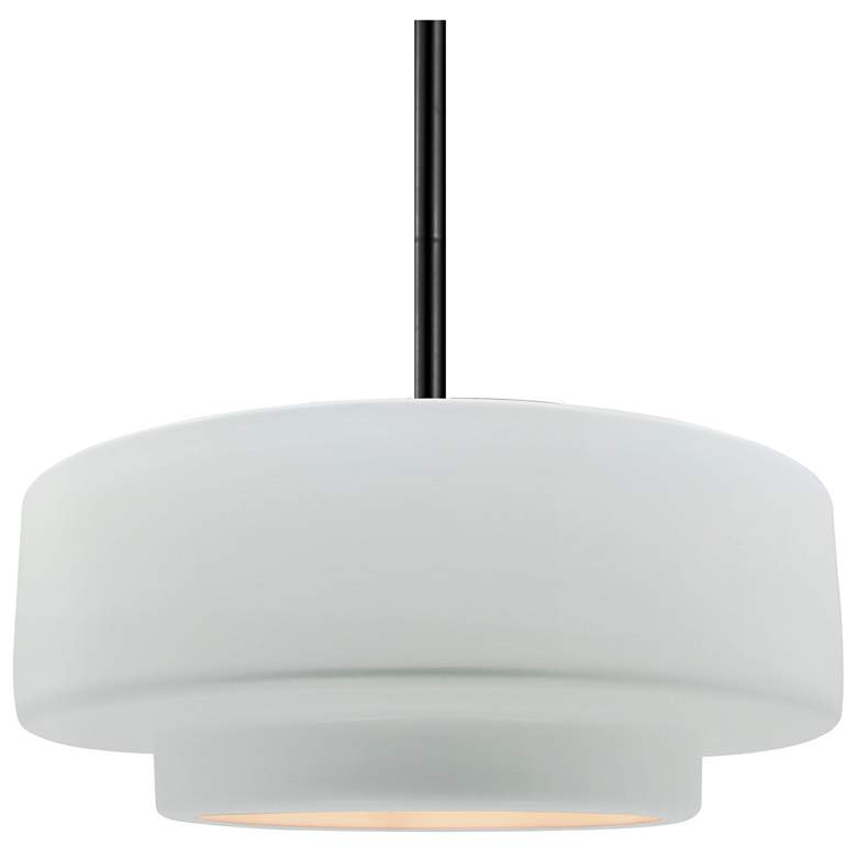 Image 1 14.5"W Gloss White Frame Matte Black Tier Rigid Stem Kit LED Pendant