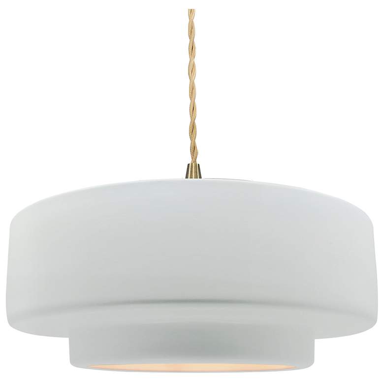 Image 1 14.5"W Gloss White Sided Frame Brushed Brass Tier Beige Twisted LED Pe
