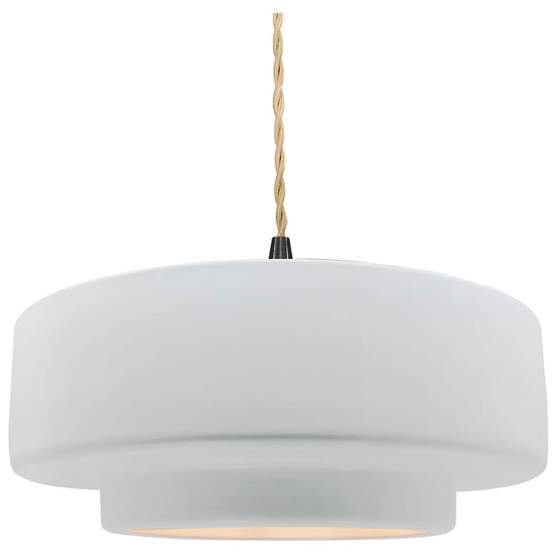 Image 1 14.5"W Gloss White Sided Frame Matte Black Tier Beige Twisted LED Pend