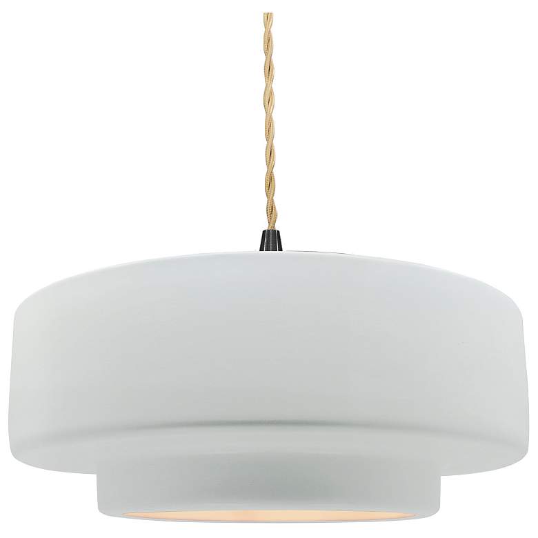 Image 1 14.5"W Gloss White Sided Frame Matte Black Tier Beige Twisted Pendant