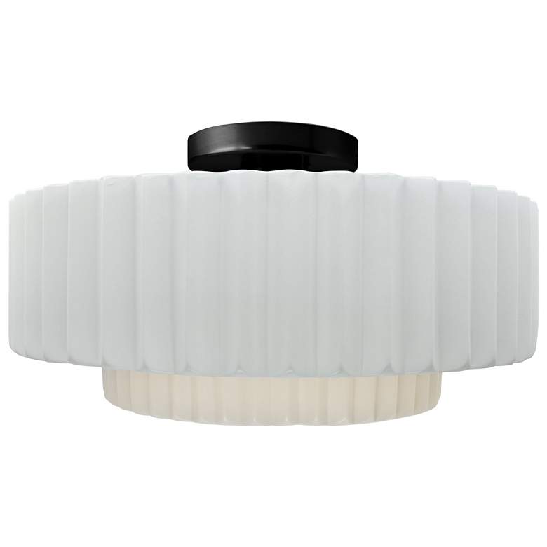 Image 1 14.5"W Gloss White Sided Frame Matte Black Tier Pleated LED Semi.Flush
