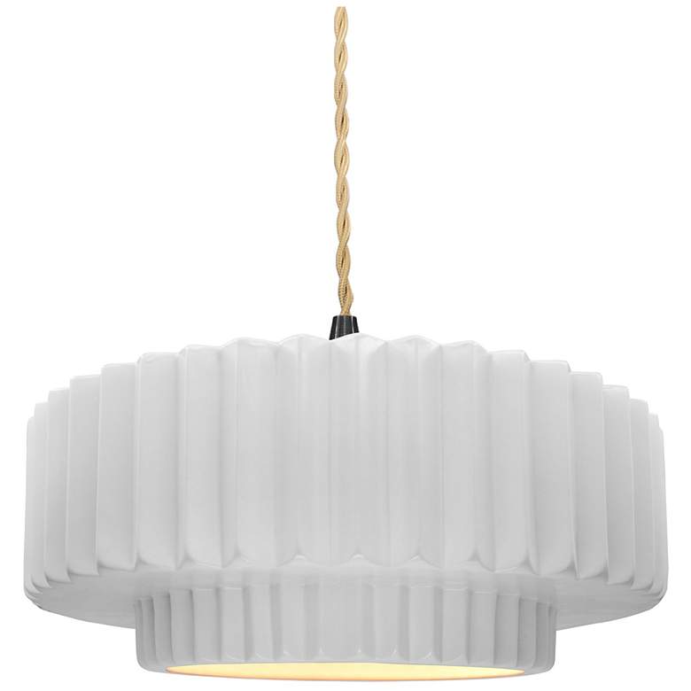 Image 1 14.5"W Gloss White Sided Frame Matte Black Tier Pleated Twisted Pendan