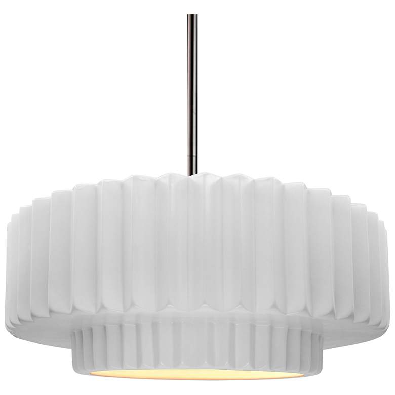 Image 1 14.5"W Gloss White Sided Frame Nickel Tier Pleated Rigid Stem Kit Pend