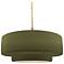 14.5"W Matte Green Frame Brushed Brass Tier Beige Twisted LED Pendant