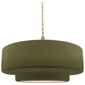 14.5"W Matte Green Frame Brushed Brass Tier Beige Twisted LED Pendant 14.5"W Matte Green Frame Brushed Brass Tier Beige Twisted LED Pendant