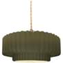 1_14.5"W Matte Green Frame Brushed Brass Tier Pleated Twisted LED Pendan