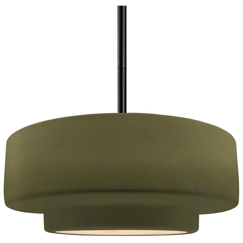 Image 1 14.5"W Matte Green Frame Matte Black Tier Rigid Stem Kit LED Pendant