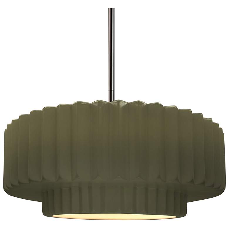 Image 1 14.5"W Matte Green Frame Nickel Tier Pleated Rigid Stem Kit Pendant