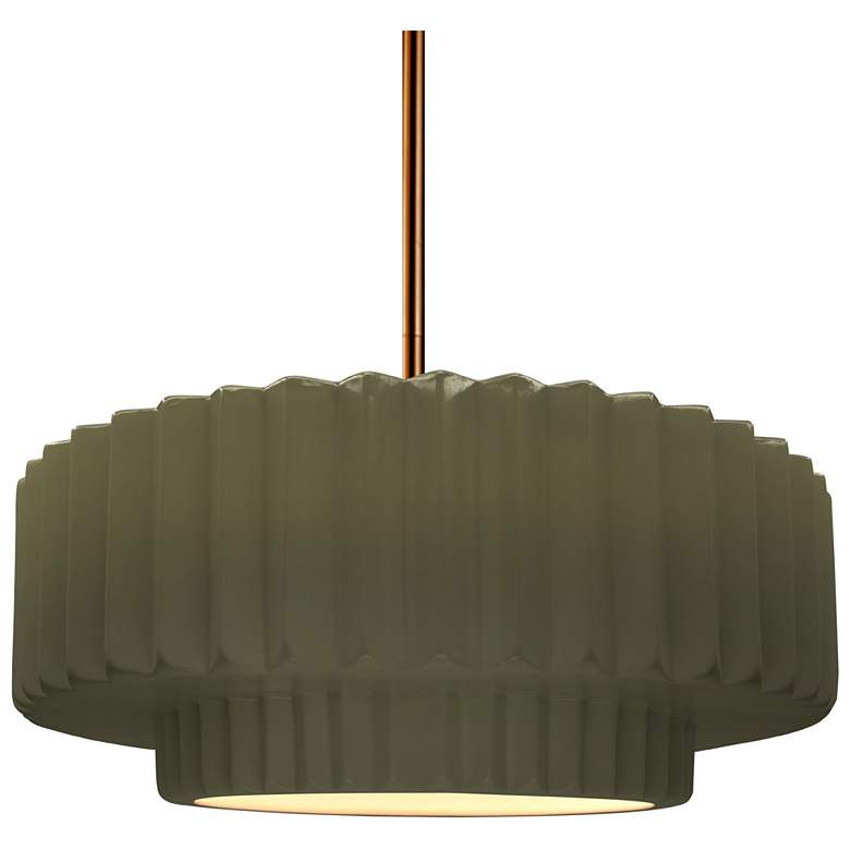 Image 1 14.5"W Matte Green Frame Polished Brass Tier Pleated Rigid Stem Kit Pe