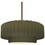 14.5"W Matte Green Frame Polished Brass Tier Pleated Stem LED Pendant