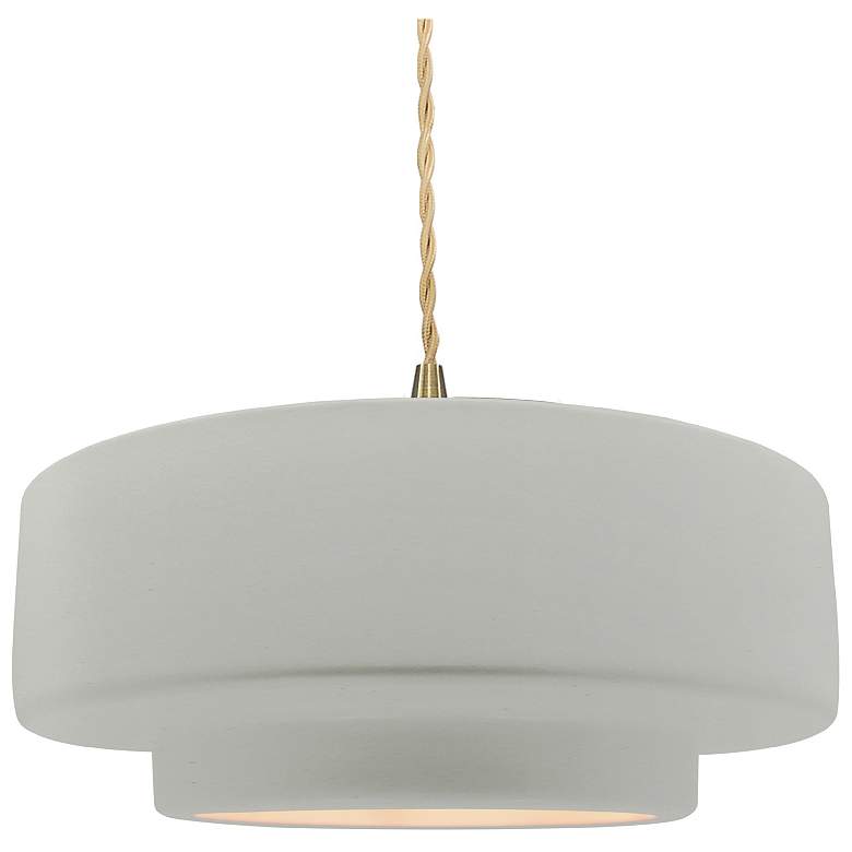Image 1 14.5"W Matte White Frame Brushed Brass Tier Beige Twisted LED Pendant