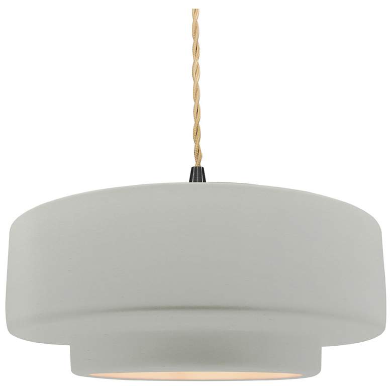 Image 1 14.5"W Matte White Frame Matte Black Tier Beige Twisted LED Pendant