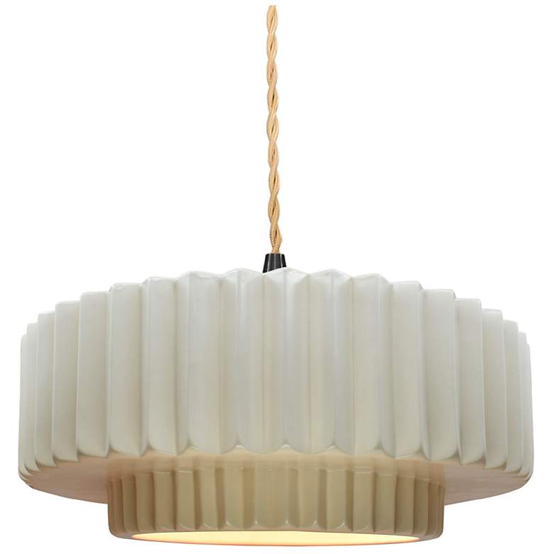 Image 1 14.5"W Matte White Frame Matte Black Tier Pleated Beige Twisted LED Pe