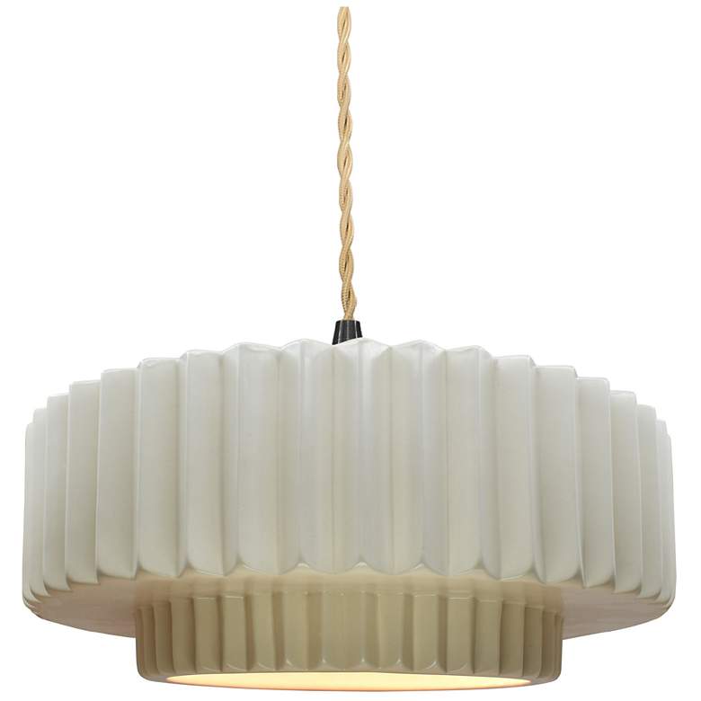 Image 1 14.5"W Matte White Frame Matte Black Tier Pleated Beige Twisted Pendan