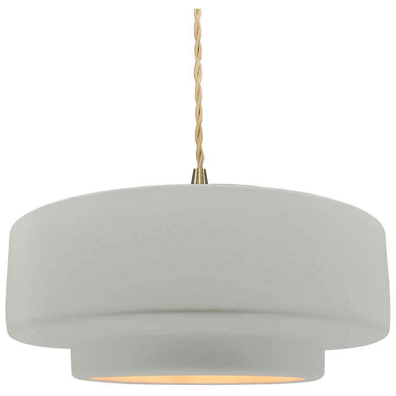 Image 1 14.5"W Matte White/Gold Frame Brushed Brass Tier Beige Twisted LED Pen