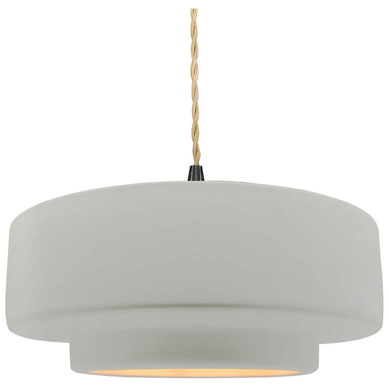 Image 1 14.5"W Matte White/Gold Frame Matte Black Tier Beige Twisted LED Penda