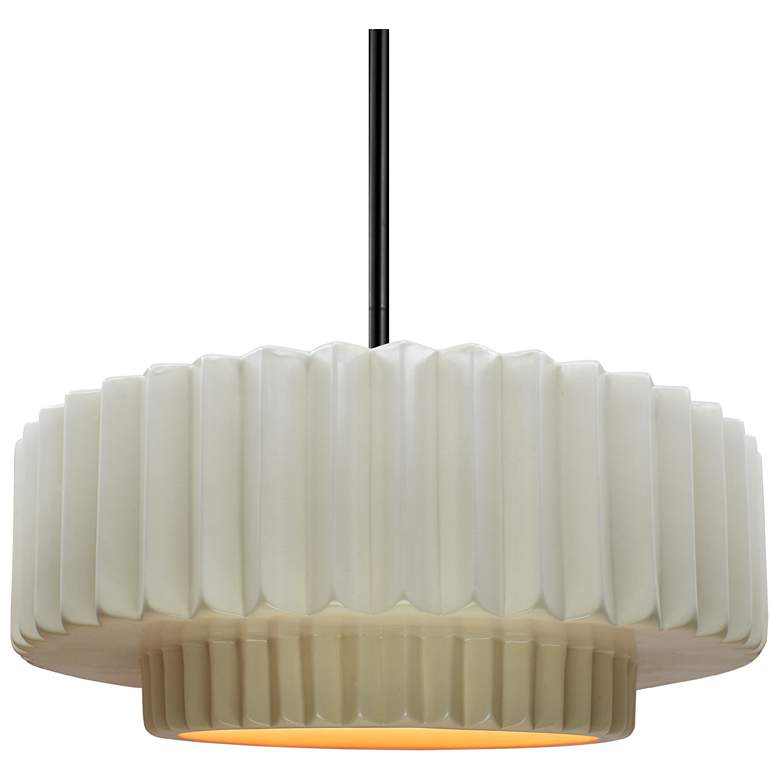 Image 1 14.5"W Matte White/Gold Frame Matte Black Tier Pleated Stem Pendant