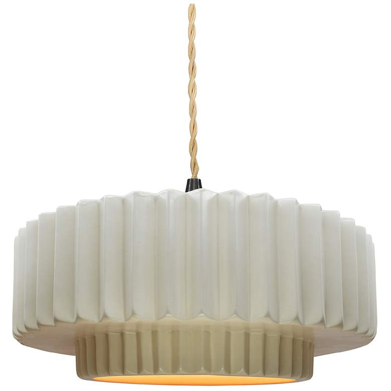 Image 1 14.5"W Matte White/Gold Frame Matte Black Tier Pleated Twisted Pendant
