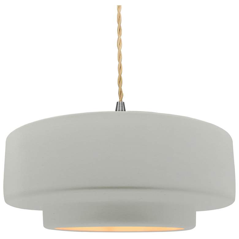 Image 1 14.5"W Matte White/Gold Frame Nickel Tier Beige Twisted LED Pendant