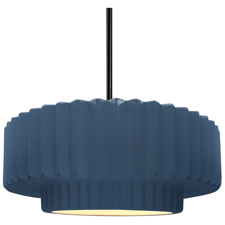 Image 1 14.5"W Midnight Frame Matte Black Tier Pleated Rigid Stem Kit LED Pend