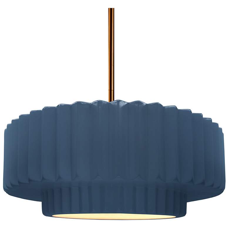 Image 1 14.5"W Midnight Frame Polished Brass Tier Pleated Stem LED Pendant