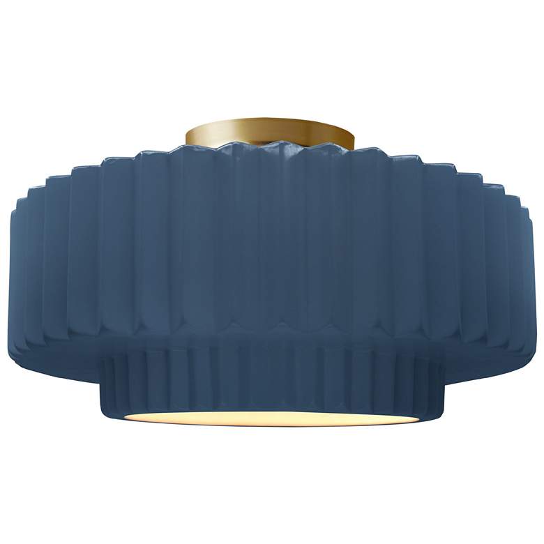 Image 1 14.5"W Midnight/White Frame Brushed Brass Tier Pleated LED Semi.Flush