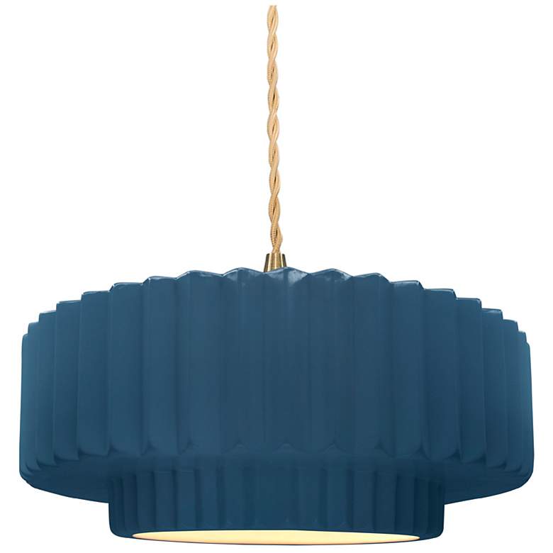 Image 1 14.5"W Midnight/White Frame Brushed Brass Tier Pleated Twisted LED Pen