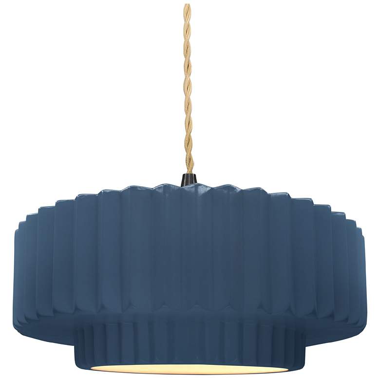 Image 1 14.5"W Midnight/White Frame Matte Black Tier Pleated Twisted LED Penda