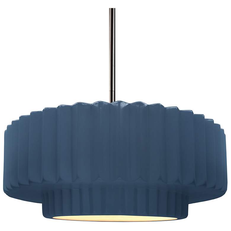 Image 1 14.5"W Midnight/White Frame Nickel Tier Pleated Rigid Stem Kit Pendant