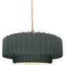 1_14.5"W Pewter Green Frame Brushed Brass Tier Pleated Twisted LED Penda