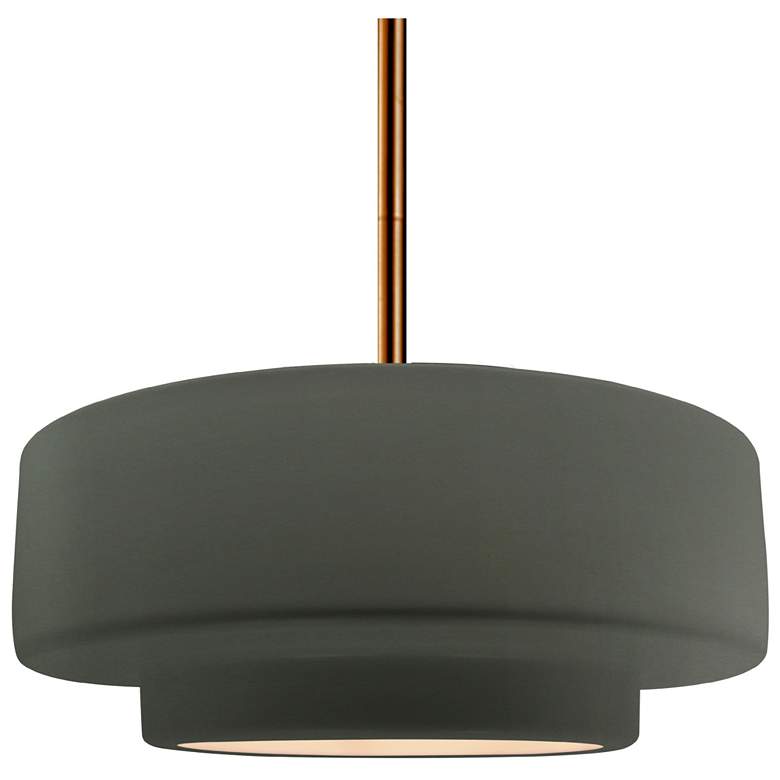 Image 1 14.5"W Pewter Green Frame Brushed Brass Tier Rigid Stem Kit LED Pendan