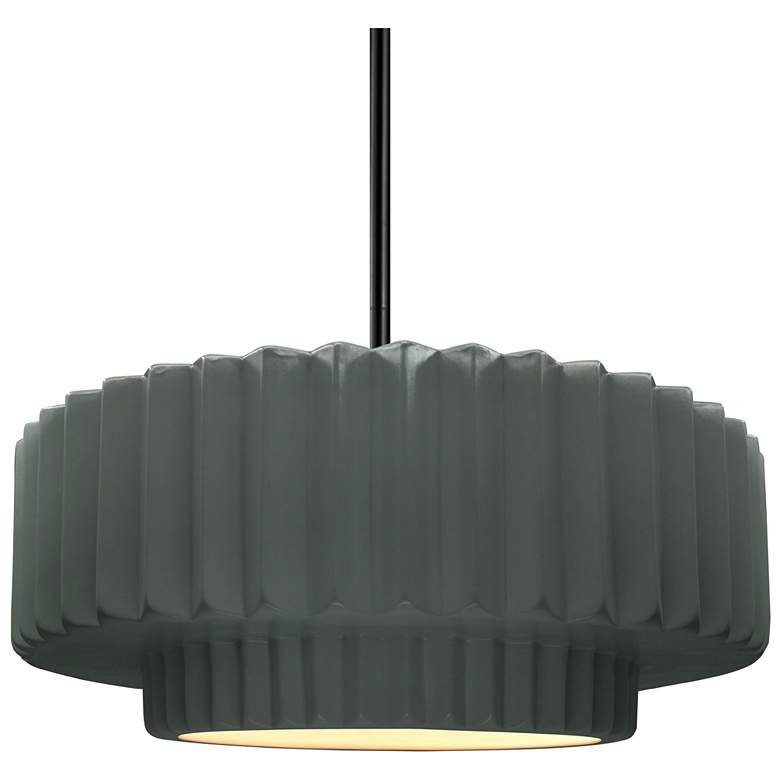 Image 1 14.5"W Pewter Green Frame Matte Black Tier Pleated Rigid Stem Kit Pend