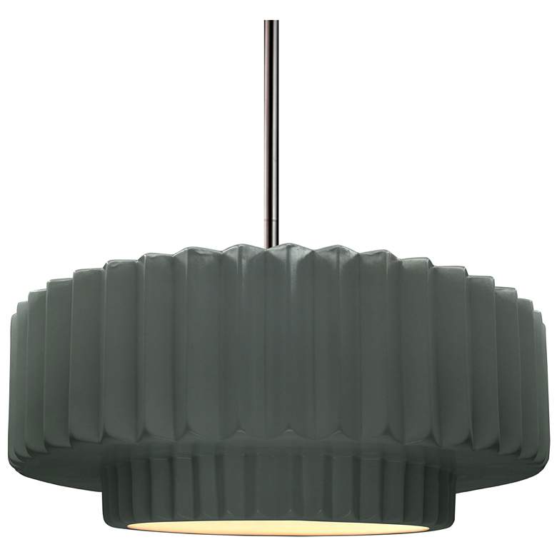Image 1 14.5"W Pewter Green Frame Nickel Tier Pleated Rigid Stem Kit Pendant