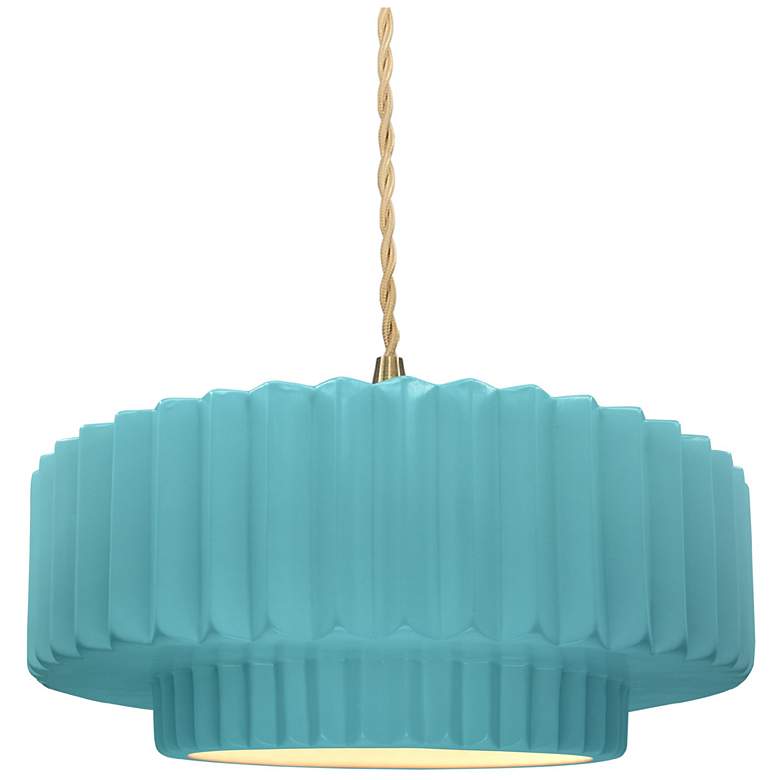 Image 1 14.5"W Reflecting Pool Frame Brushed Brass Tier Pleated Twisted Pendan