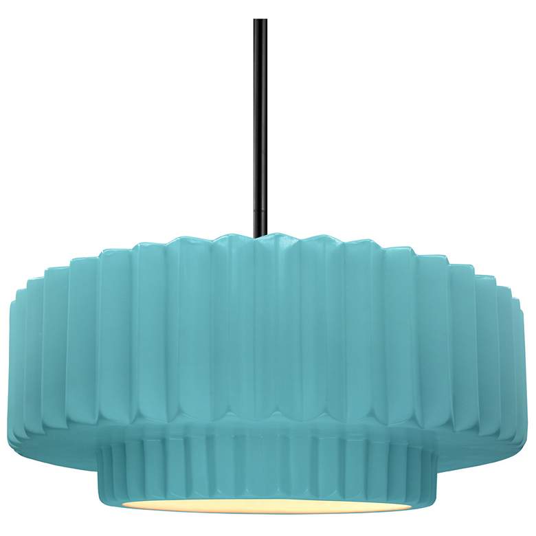 Image 1 14.5"W Reflecting Pool Frame Matte Black Tier Pleated Stem LED Pendant