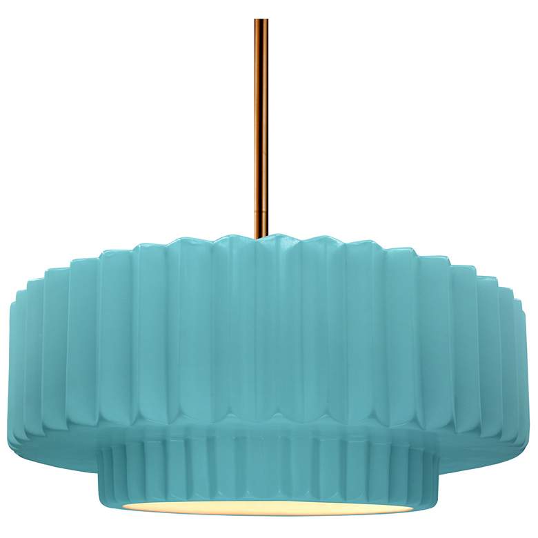 Image 1 14.5"W Reflecting Pool Frame Polished Brass Tier Pleated Stem Pendant