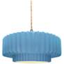 1_14.5"W Sky Blue Frame Nickel Tier Pleated Beige Twisted LED Pendant