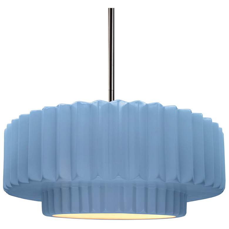 Image 1 14.5"W Sky Blue Frame Nickel Tier Pleated Rigid Stem Kit LED Pendant
