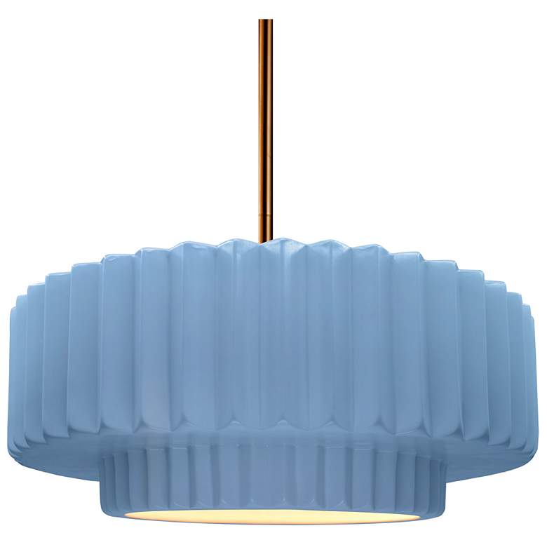 Image 1 14.5"W Sky Blue Frame Polished Brass Tier Pleated Rigid Stem Kit Penda