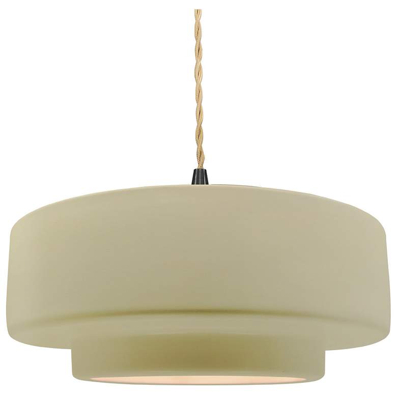 Image 1 14.5"W Vanilla Gloss Frame Matte Black Tier Beige Twisted LED Pendant