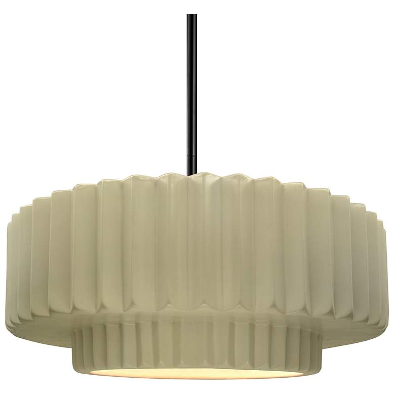Image 1 14.5"W Vanilla Gloss Frame Matte Black Tier Pleated Stem LED Pendant