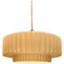 1_14.5"W Yellow Frame Brushed Brass Tier Pleated Beige Twisted LED Penda