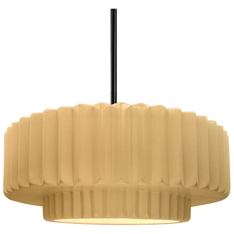 Image 1 14.5"W Yellow Frame Matte Black Tier Pleated Rigid Stem Kit LED Pendan