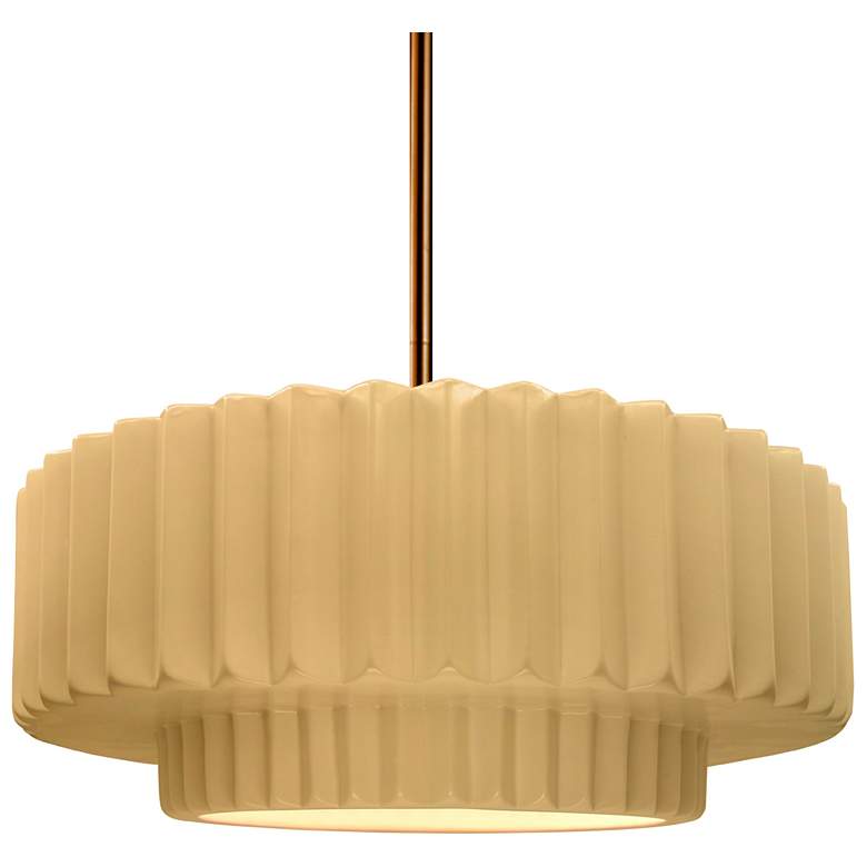 Image 1 14.5"W Yellow Frame Polished Brass Tier Pleated Rigid Stem Kit LED Pen